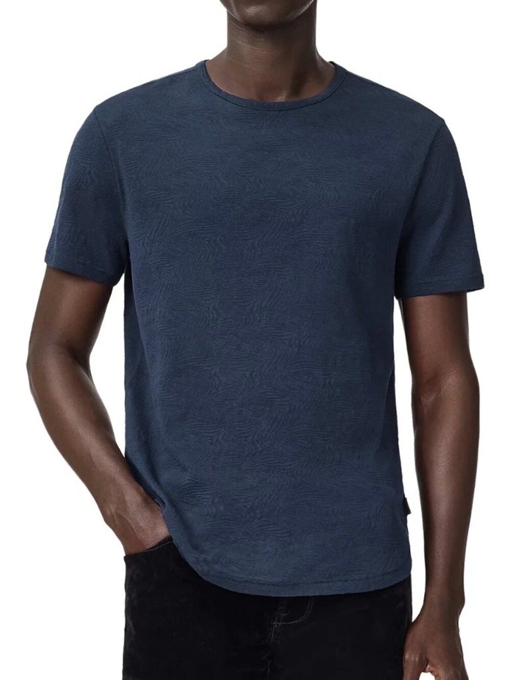 John Varvatos Blaise Pick Stitch Textured Cotton Crew Tee Mens Navy 2XL NWT 118